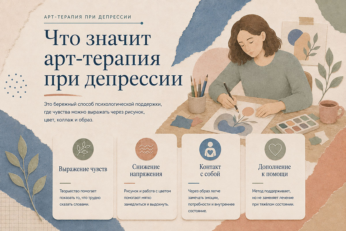 Арт-терапия при депрессивных симптомах — выражение переживаний через рисунок, цвет и образ