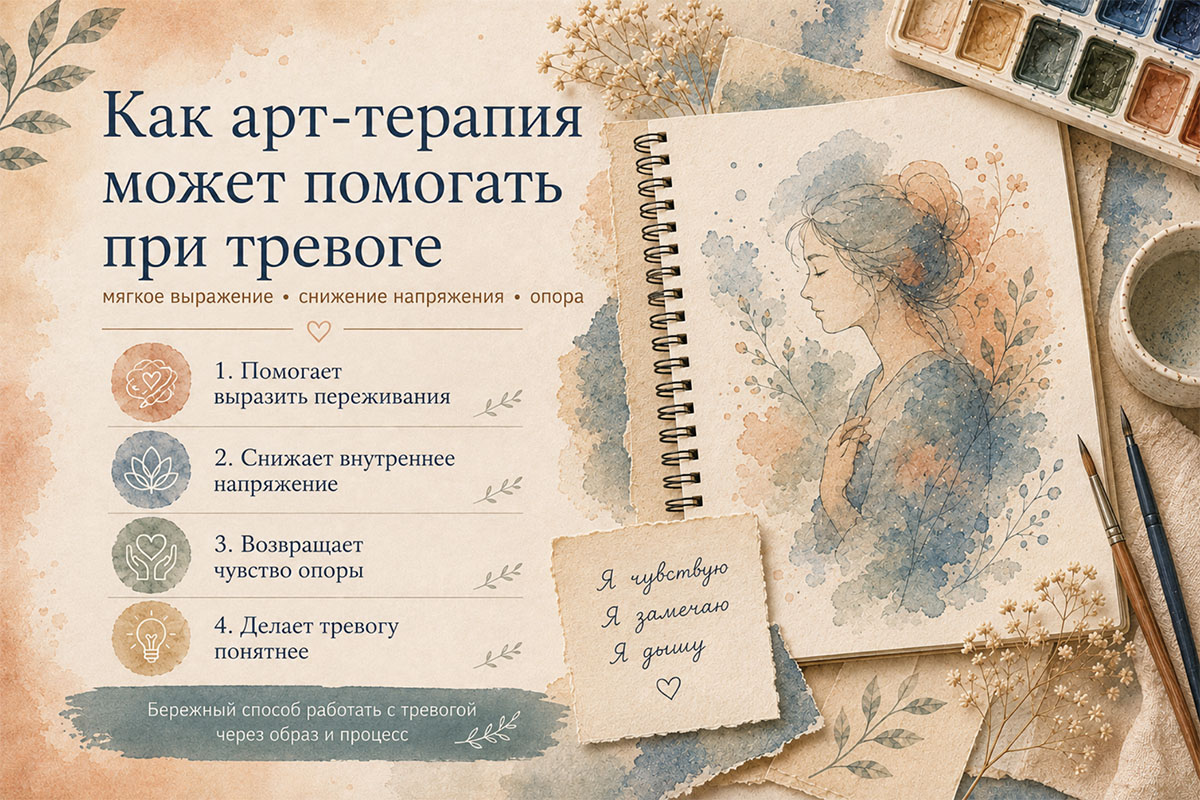 Как арт-терапия помогает при тревоге: выражение переживаний, снижение внутреннего напряжения и поиск опоры