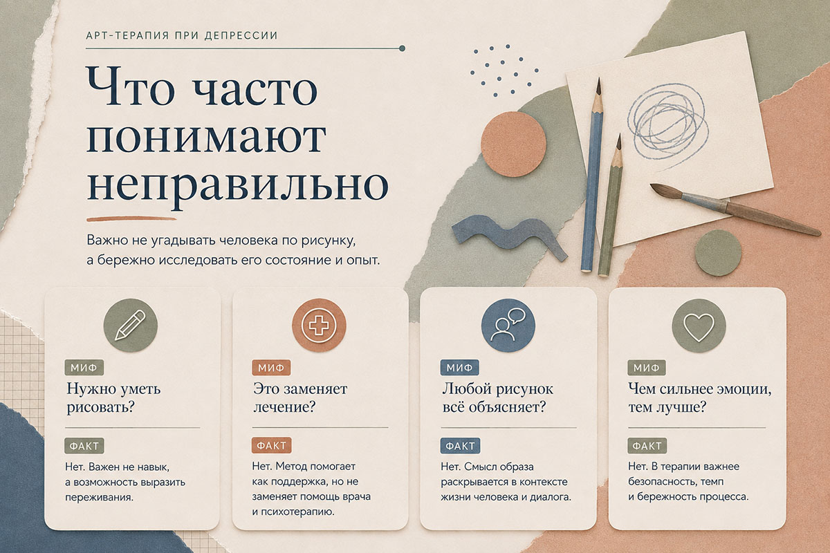 Что часто понимают неправильно об арт-терапии при депрессии — рисунок не диагностирует и не заменяет лечение
