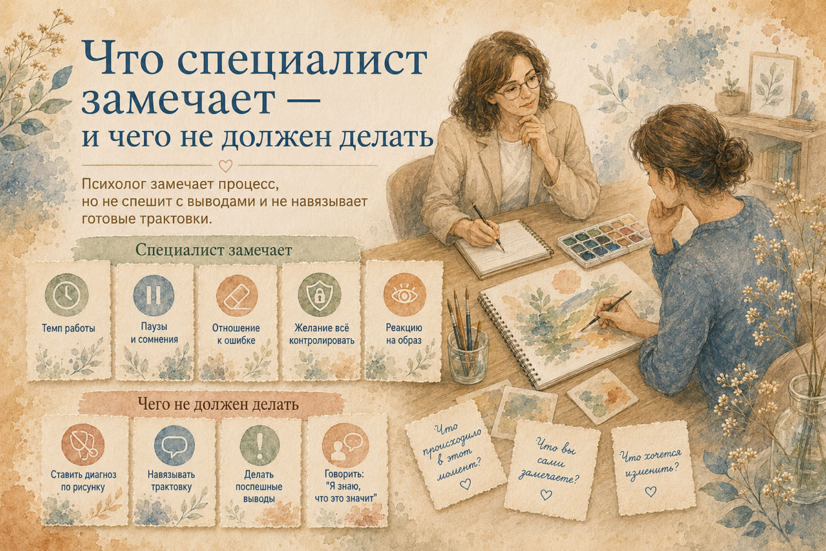 Что психолог замечает в процессе арт-терапии — темп, паузы и реакцию на образ