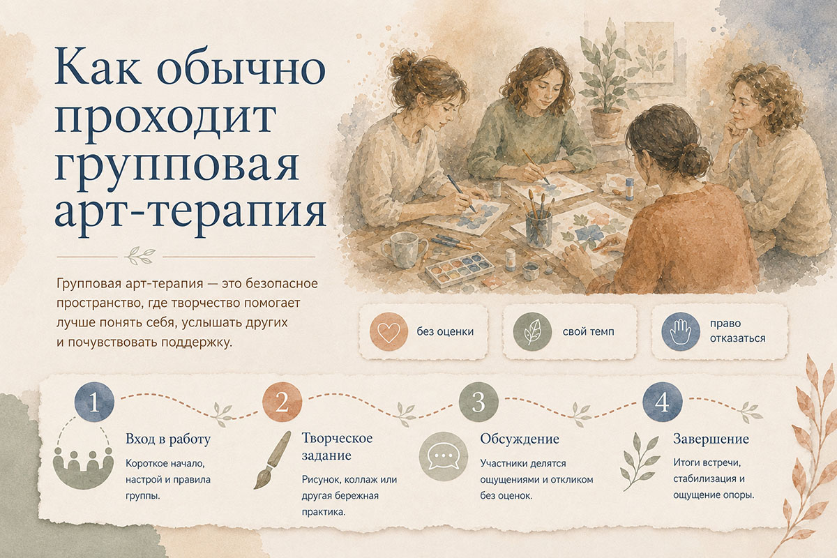 Как проходит групповая арт-терапия — начало, творческое задание, обсуждение и завершение