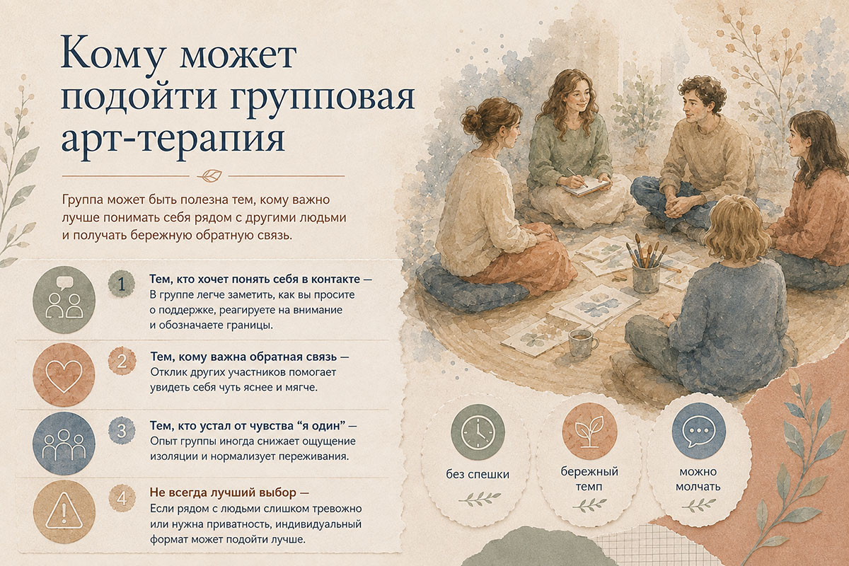 Кому может подойти групповая арт-терапия — поддержка, обратная связь и личные границы