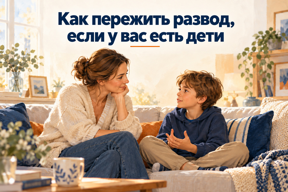 Родители спокойно разговаривают с детьми об изменениях в семье после развода.