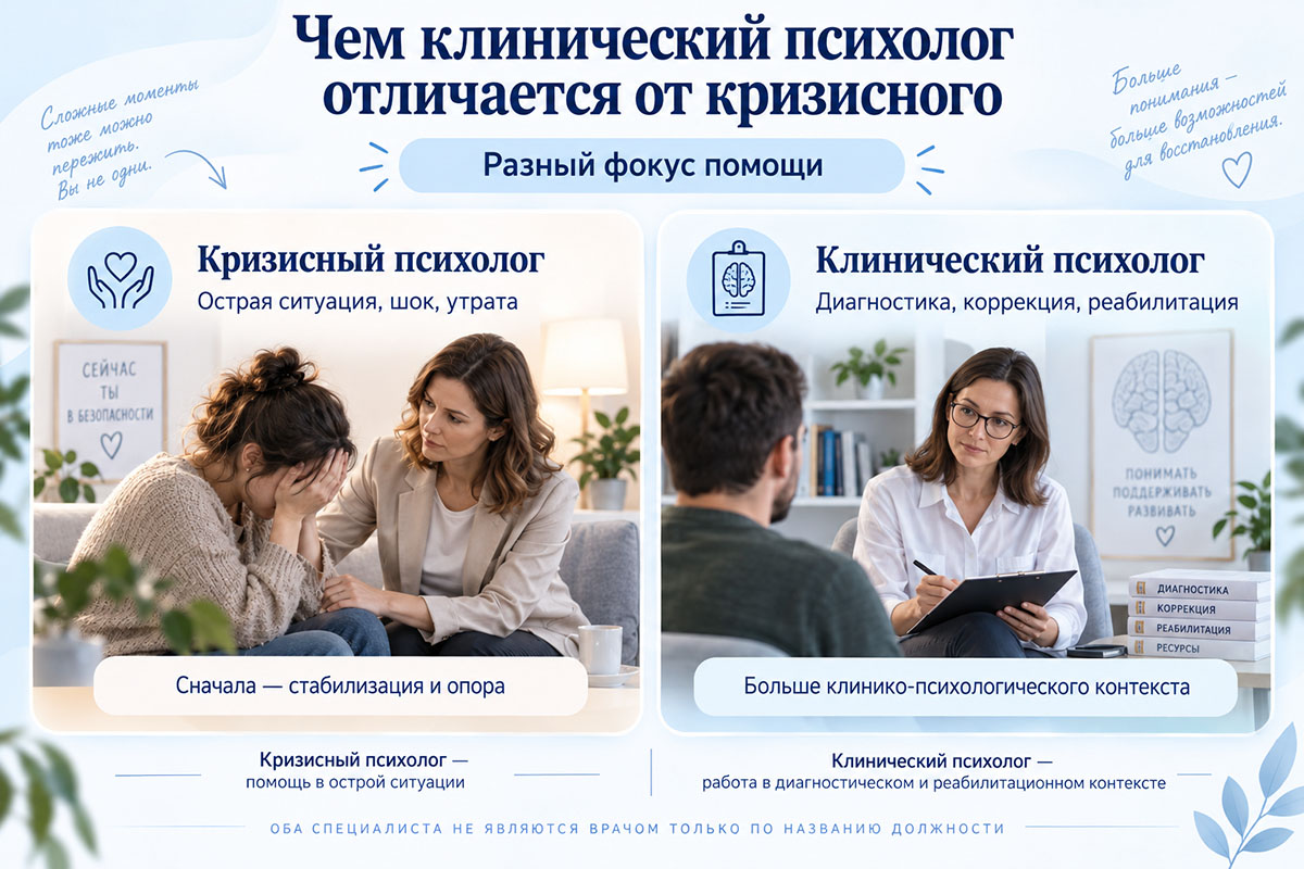 Пересечение компетенций кризисного психолога, клинического психолога и психолога-консультанта