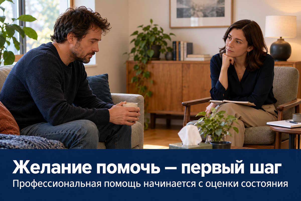 Психолог внимательно слушает клиентку и ведёт записи во время консультации