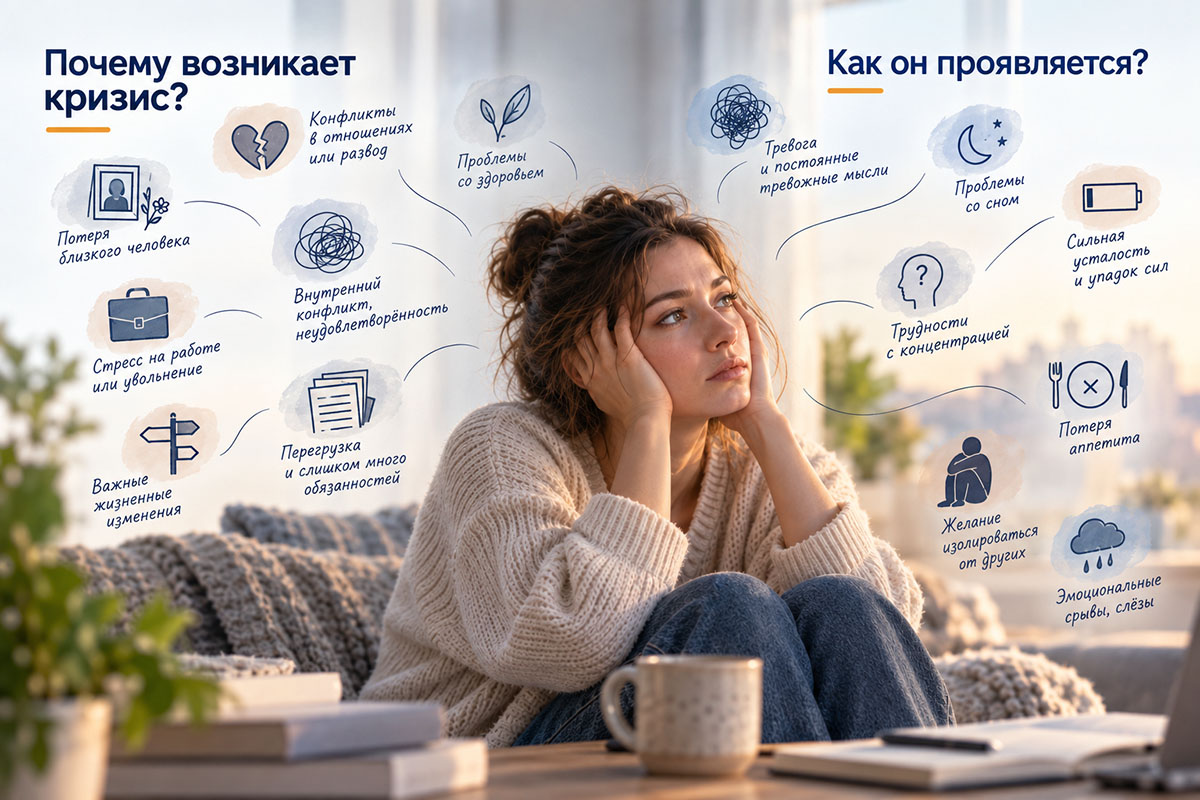 Причины и признаки психологического кризиса: эмоциональные, мыслительные, поведенческие и телесные проявления