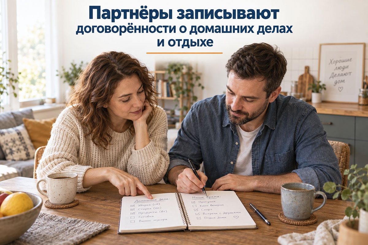 Партнёры записывают договорённости о домашних делах и отдыхе